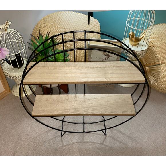 NWOT Black Metal Particle Board Style 2 Tier Shelves Hang Or Stand Decor Rack - Picture 5 of 8